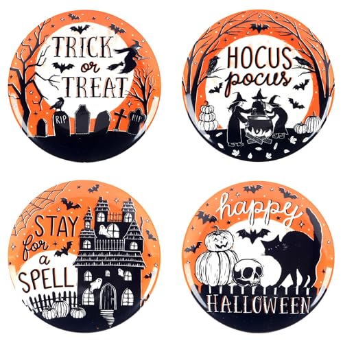 Halloween Ceramic Salad Plates Set of 4 - Spooky & Decorative 9-inch Dinnerware