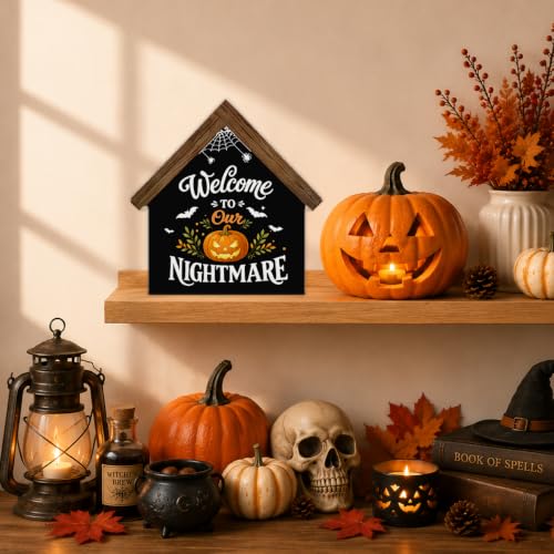 Spooky Pumpkin Wooden House Sign - Nightmare Halloween Home Decor