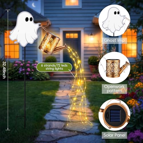 Solar Ghost Garden Stake Lights Set - Warm Light, 2 Pack Halloween Decor
