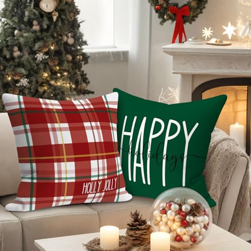 Christmas Pillow Covers 26x26 Inches Set of 4 - Red & Green Holiday Decor