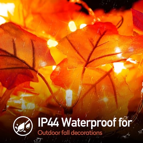 Waterproof Fall Maple Leaf String Lights 20Ft 40 LED Battery Operated Indoor Outdoor Halloween Thanksgiving Decor