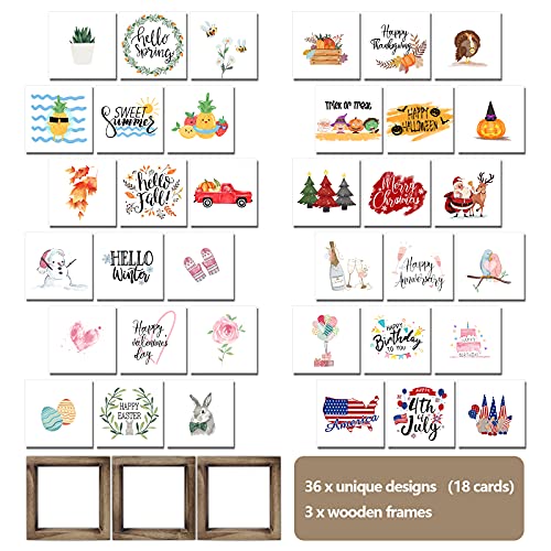 Rustic Wood Farmhouse Seasonal Signs Set - Interchangeable Sayings with 3 Frames