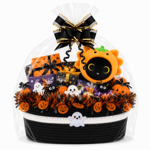 Halloween Boo Basket Set with Ribbons & Transparent Bag - Black & White