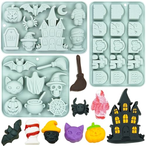 Halloween Silicone Mold Set 3-Piece Haunted Castle Tombstone & Creepy Designs