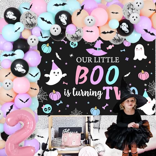 2nd Birthday Decorations for Girl Halloween Balloon Garland Backdrop Bat Stickers
