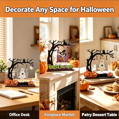 Primitive Halloween Ghost & Skeleton Swing Decor - Indoor Table Centerpiece