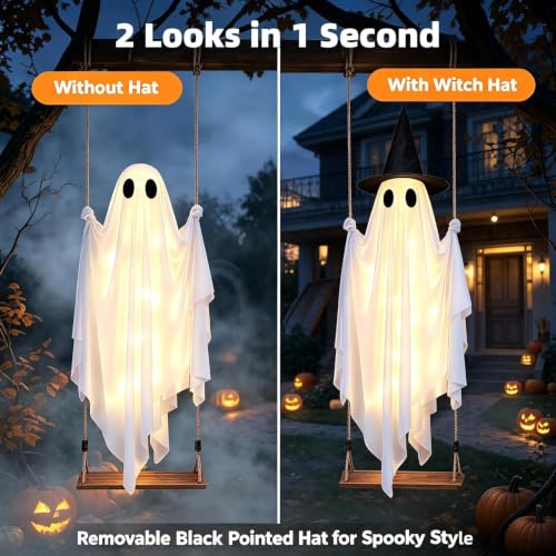 5FT Outdoor Swirling Ghost Halloween Decor with Hat & Remote Control - Sibling Variation 2