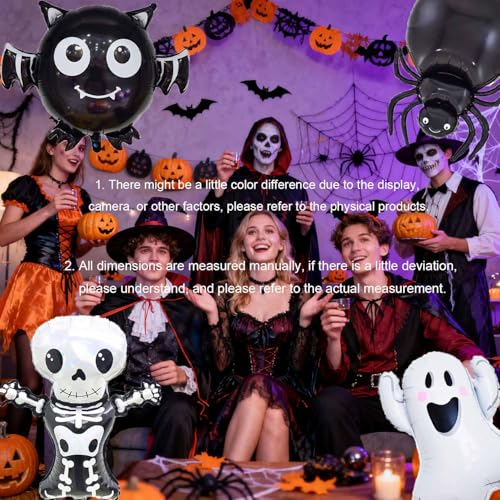 Halloween Skeletons, Ghost, Bat & Spider Foil Balloons Set - Black H