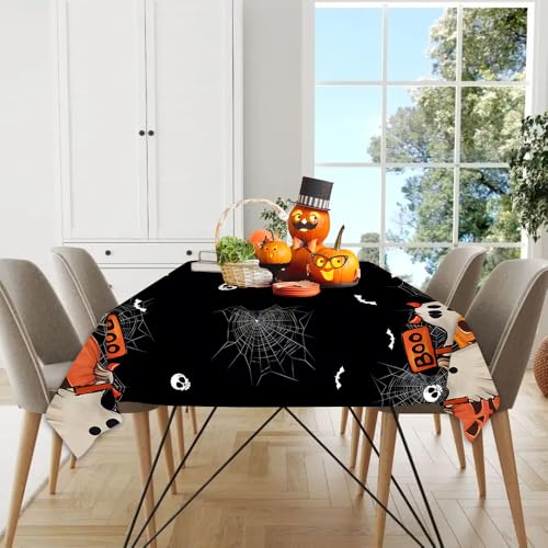 Halloween Tablecloth 60x84 Inch Rectangular Black Ghost Pumpkin Bats - Halloween Decor