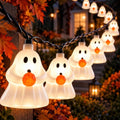Halloween Ghost String Lights - 8.5Ft Plug-In LED Decor with 10 White Ghosts - Connectable Outdoor Lighting - Spooky Home & Garden Decoration