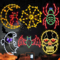 16-Inch Halloween Window Silhouette Lights with Spider Web, Ghost, Bats, Skull, Cat on Moon - 6 Pack