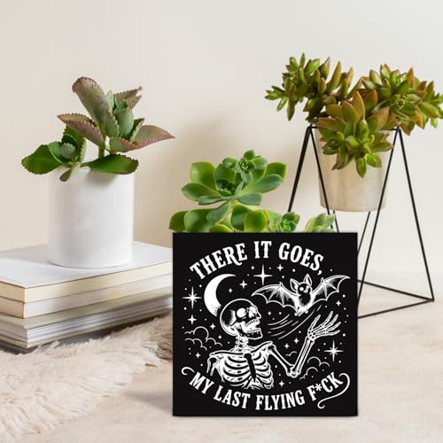 Halloween Skeleton Wood Sign - Spooky Season Home Decor for Fall & Parties