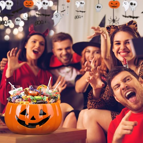 Halloween Pumpkin Candy Bowl Trick or Treat Basket - Large Ceramic Pumpkin Design - Variation: Pumpkin