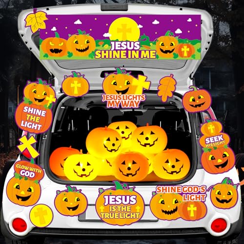 Religious Pumpkin Halloween Car Decorations Kit - Trunk or Treat SUV Backdrop & Banner Set with Balloons
