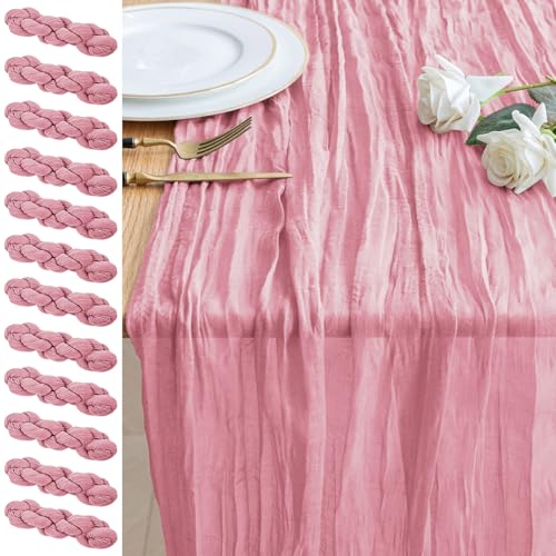Pink Cheesecloth Table Runner Set - 12 Pcs 10FT Rustic Boho Sheer Linens