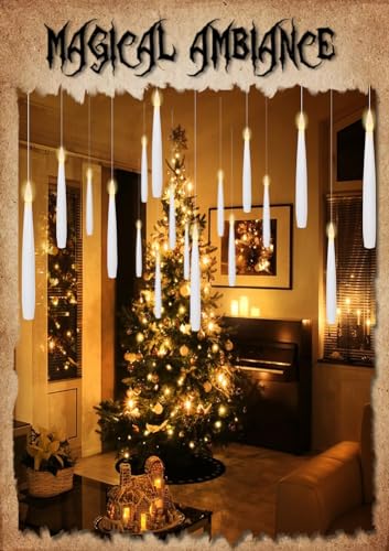Floating Flameless Candles Wand Halloween Decorations Set - White, 22pcs - Remote Control