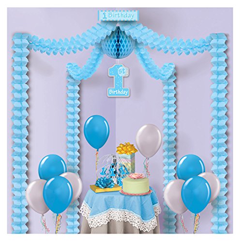 Beistle 1st Birthday Party Canopy, 20' x 20', Blue/Gray/White