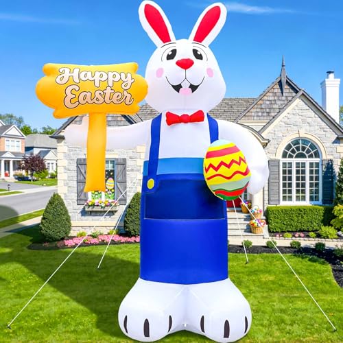 12FT Giant Easter Bunny Inflatable with LED Lights - Outdoor Yard Decoration