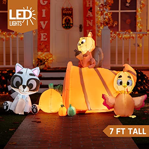 Inflatable Woodland Animals with Cornucopia and LEDs - 7 FT Thanksgiving Yard Decor