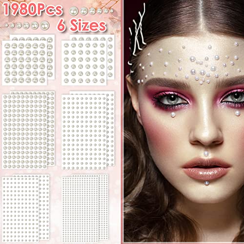 Self Adhesive Pearl Stickers for Face Hair Nail Crafts - Beige White, 1980 Pieces
