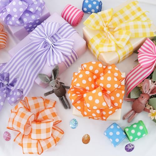 Orange Plaid Burlap Wired Ribbon - 2.5 Inch, 6 Yards, Spring & Easter Decoration