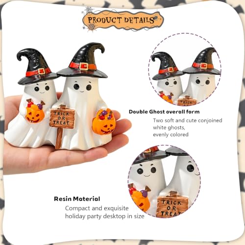 Halloween Cute Ghost Figurine with Pumpkin Candy Bucket - Black Hat Variation