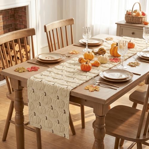Artoid Mode Beige Faux Fur Fall Table Runner 13x36 Inch - Durable Polyester Decor