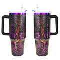 40 oz Skull Laser Engraved Tumbler with Handle & Lid - Purple Variation