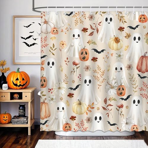 Halloween Ghost Shower Curtain Waterproof Fabric Bathtub Decor 72x72 Inches with Hooks