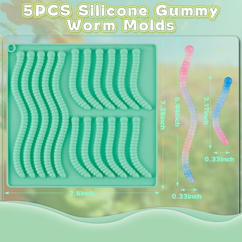 5PCS Silicone Gummy Worm Mold Set with Droppers - Non-Stick Candy & Chocolate Molds