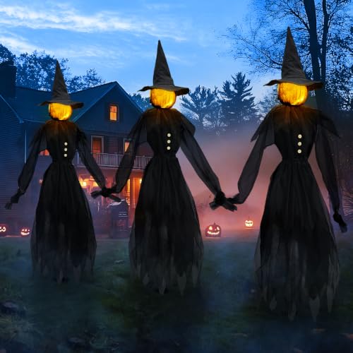 Halloween Decorations Outdoor Glowing Witches Set of 3 - 4.9 Ft Black Halloween Yard Decor