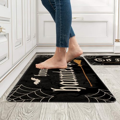 Halloween Haunted Kitchen Rugs Set of 2 - Black Non-Slip Washable Home Decor