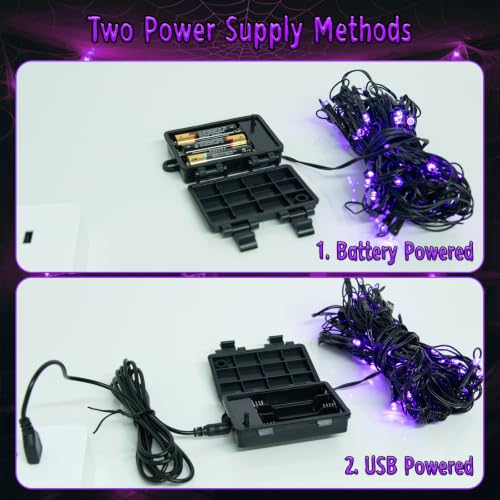 Halloween Spider Web Lights 6FT 60LED Purple with Black Spider and Timer - Indoor Outdoor Decor