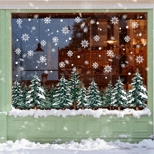 124 PCS Large Christmas Window Clings - Snowflake & Tree Decorations, Variation: Christmas Trees