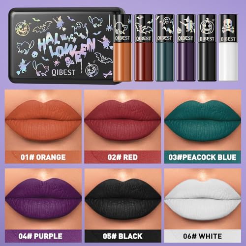 Halloween Lip Set - 6 Bold Matte Liquid Lipsticks Waterproof Lasting