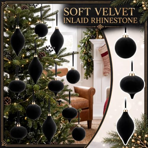 Velvet Christmas Ornaments Set - Black 12 Pcs 2.36 Inch Holiday Decor, Variation of THIS listing