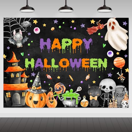 Halloween Backdrop Spooky Ghost Banner for Kids 8x6ft - Black Variation