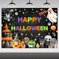 Halloween Backdrop Spooky Ghost Banner for Kids 8x6ft - Black Variation