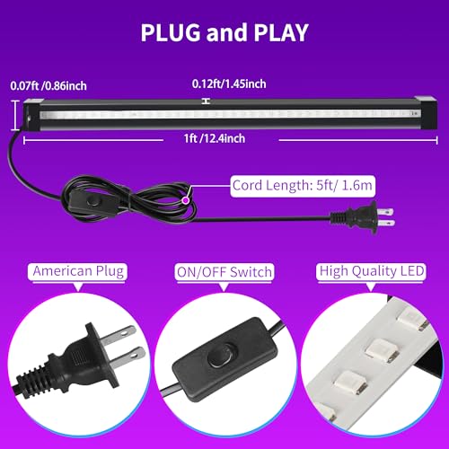 Black Light Bar 15W Portable LED Party Lights - 4 Pack, 1Ft Magnetic UV Blacklights