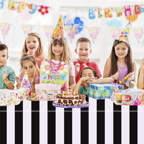 Kesfey Black Horizontal Striped Tablecloth 3 Pack - Waterproof Picnic Cover