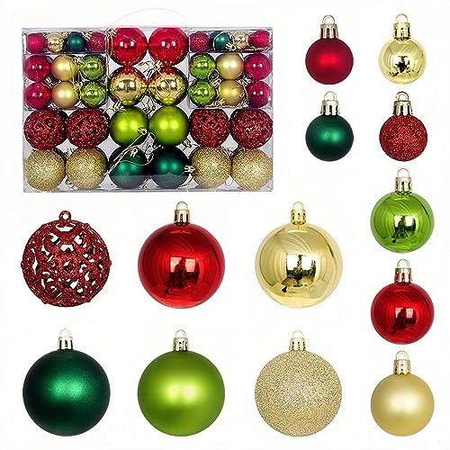 Christmas Tree Ornaments 100Pcs Mixed Size & Color Shatterproof Balls - Gold Green Red Variations