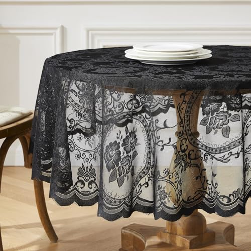 90 Inch Round Gothic Black Lace Tablecloth - Black / 90" Round