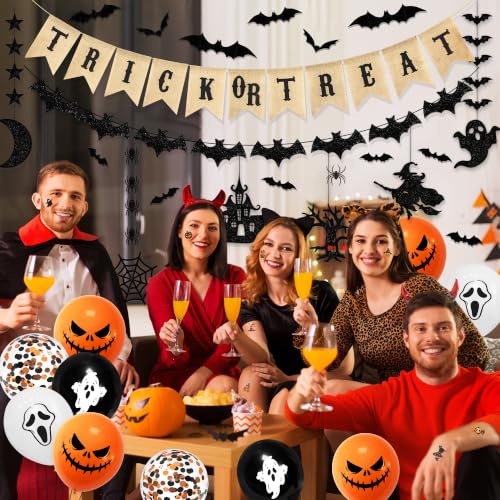 Halloween Trick or Treat Banner Decor Set with Bats Balloons & Stickers