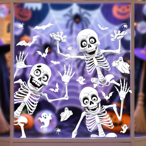 Halloween Skeleton Window Clings - Stereoscopic Effect, Reusable Party Decor