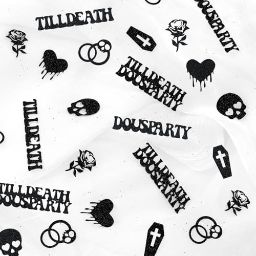 Halloween Bachelorette Confetti Set - Gothic Skull Heart Glitter Decor, 115pcs