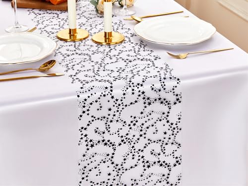 Star-Black Tulle Table Runner 16 Ft Sequin Glitter Party Decor - Halloween Birthday