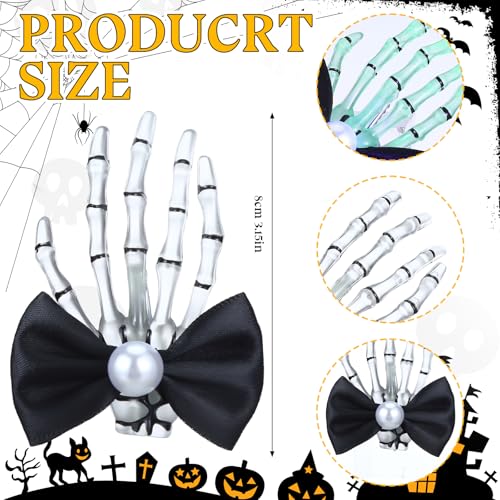 Luminous Skeleton Hand Hair Clips with Black Bow - Halloween Accessory Set