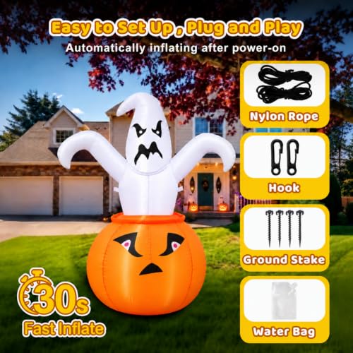 4FT Halloween Inflatable Ghost in Pumpkin Outdoor Decoration with Lights
