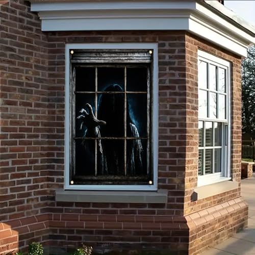 Halloween Window Cover Ghost Girl Horror Decal - Haunted House Outdoor Indoor Decoration 47x31 Inch