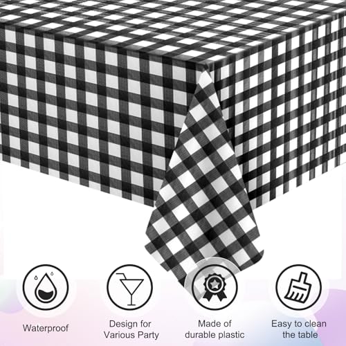 Black and White Gingham Disposable Tablecloths Set - Black / 3 - 54x108 Inch for Parties